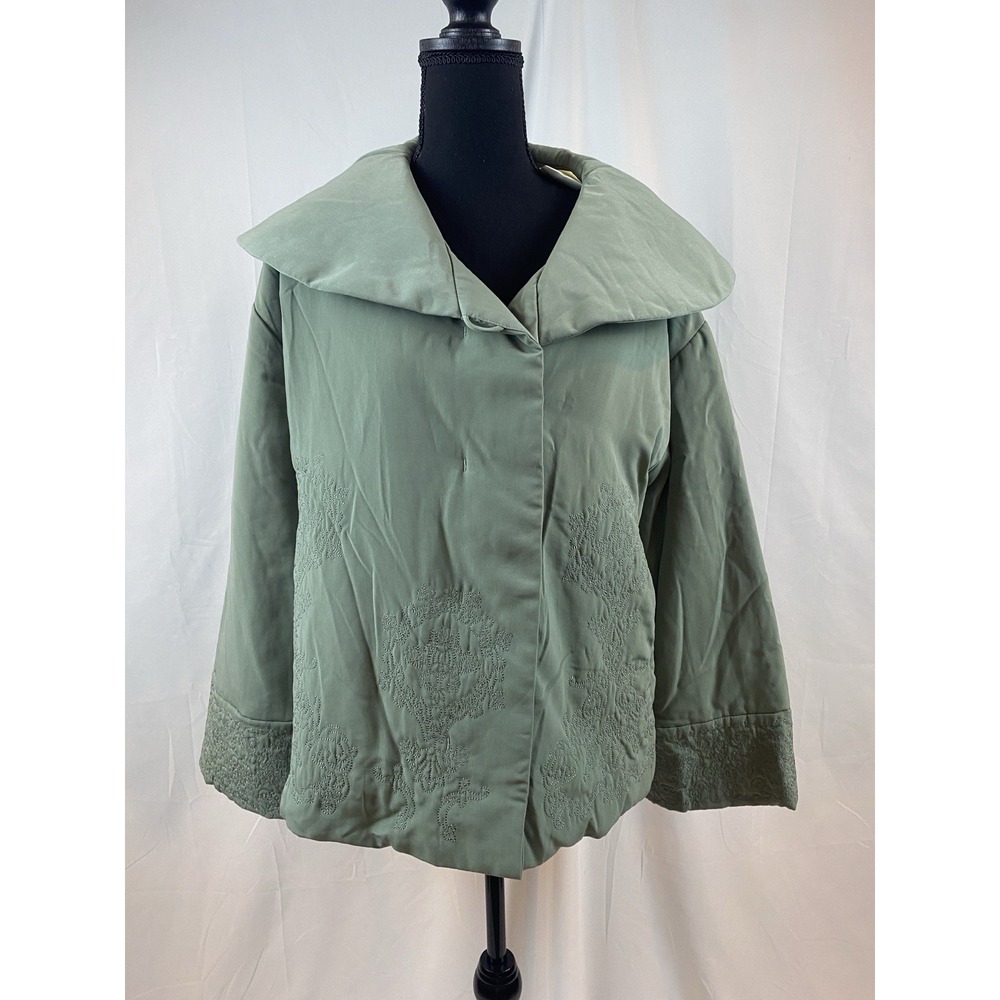 New J. Jill Jacket Coat Sage Green Embroidered Paisley Textured Plush Lining XXS